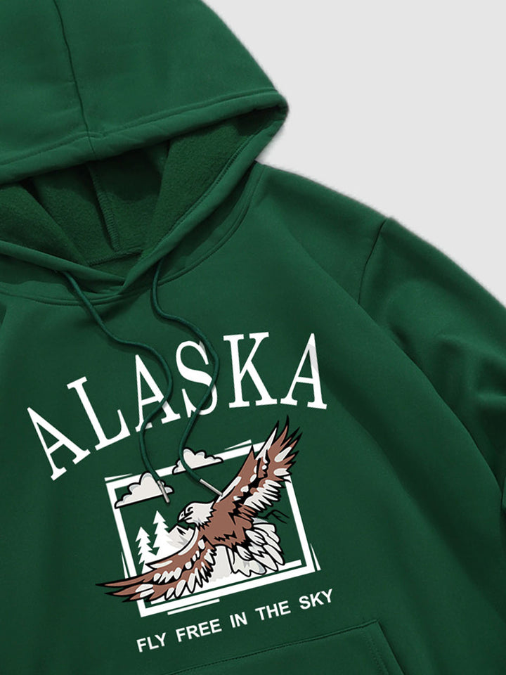 Men's Fleece-Lined Eagle Print Hoodie green