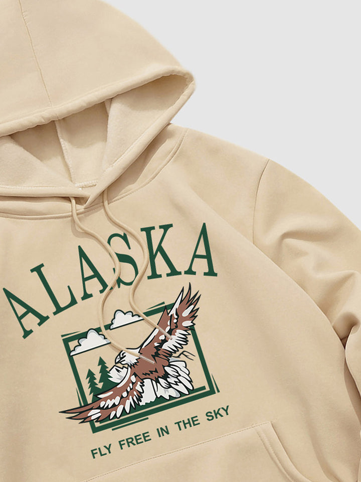 Men's Fleece-Lined Eagle Print Hoodie khaki