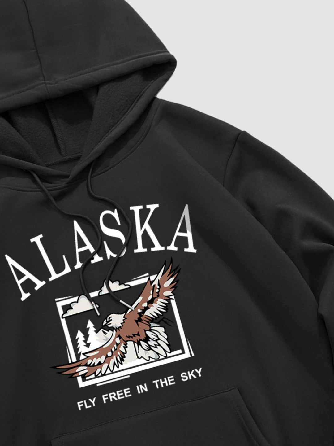 Men's Fleece-Lined Eagle Print Hoodie black