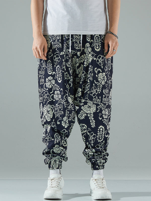 Men's Retro Ethnic Print Low Crotch Hip-Hop Pants