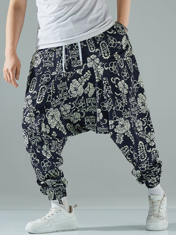 Men's Retro Ethnic Print Low Crotch Hip-Hop Pants