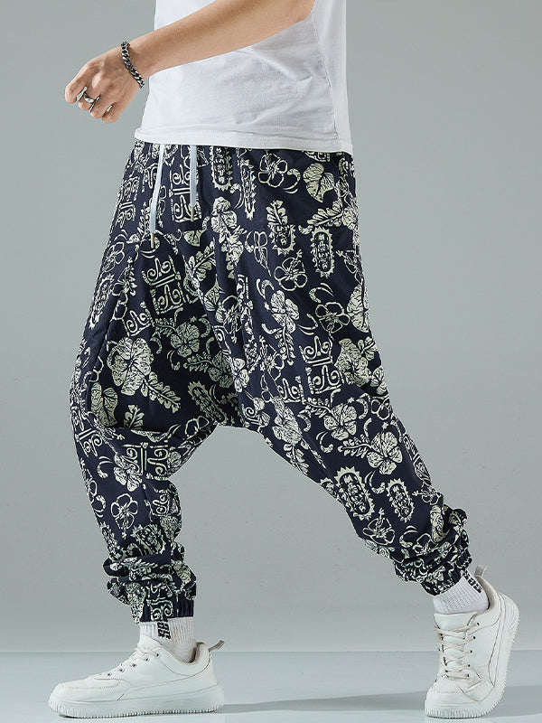 Men's Retro Ethnic Print Low Crotch Hip-Hop Pants