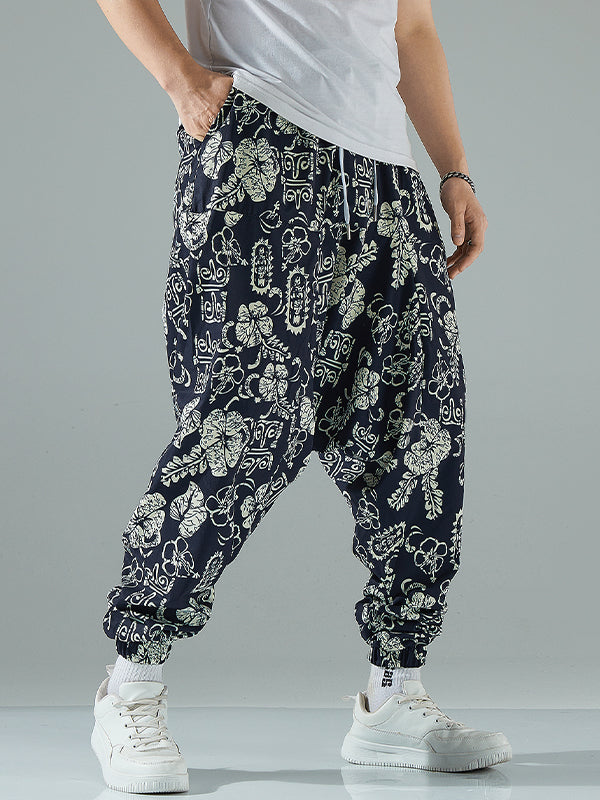 Men's Retro Ethnic Print Low Crotch Hip-Hop Pants