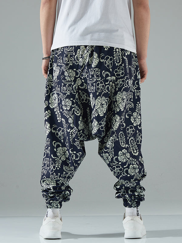 Men's Retro Ethnic Print Low Crotch Hip-Hop Pants