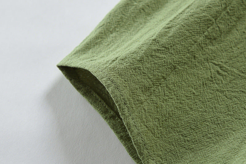 MEN'S COTTON AND LINEN TEXTURED LONG SLEEVES SHIRT GREEN