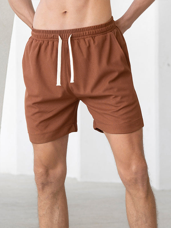 Men's Solid Color Waffle Drawstring Elastic Waist Casual Shorts