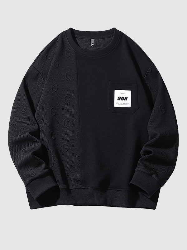 Men's textured letter casual round neck sweatshirt