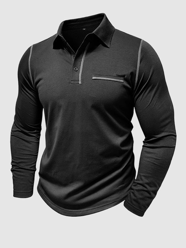 Men's lapel half-button long-sleeved Polo