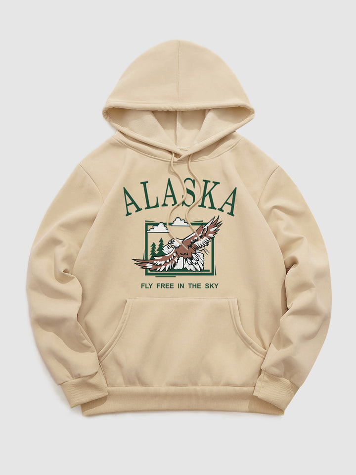 Men's Fleece-Lined Eagle Print Hoodie khaki