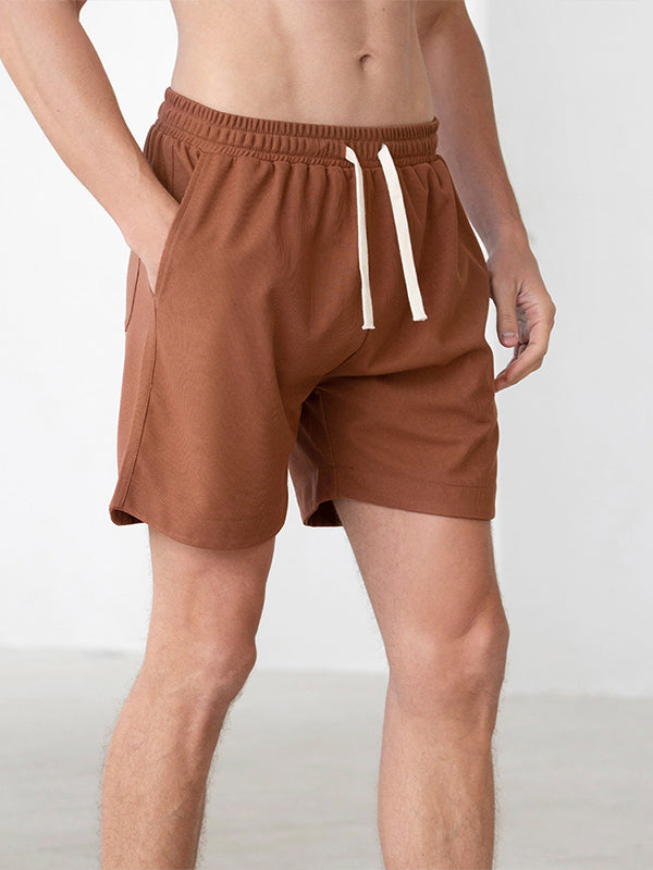 Men's Solid Color Waffle Drawstring Elastic Waist Casual Shorts