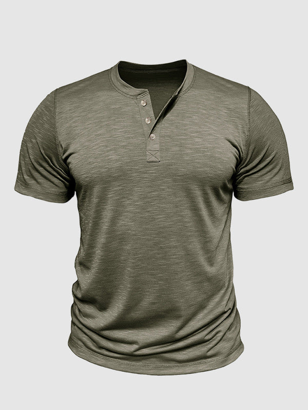 Men's solid color casual henley short-sleeved polo