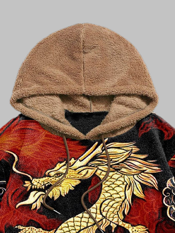 Men's Dragon Print Fleece Hoodie