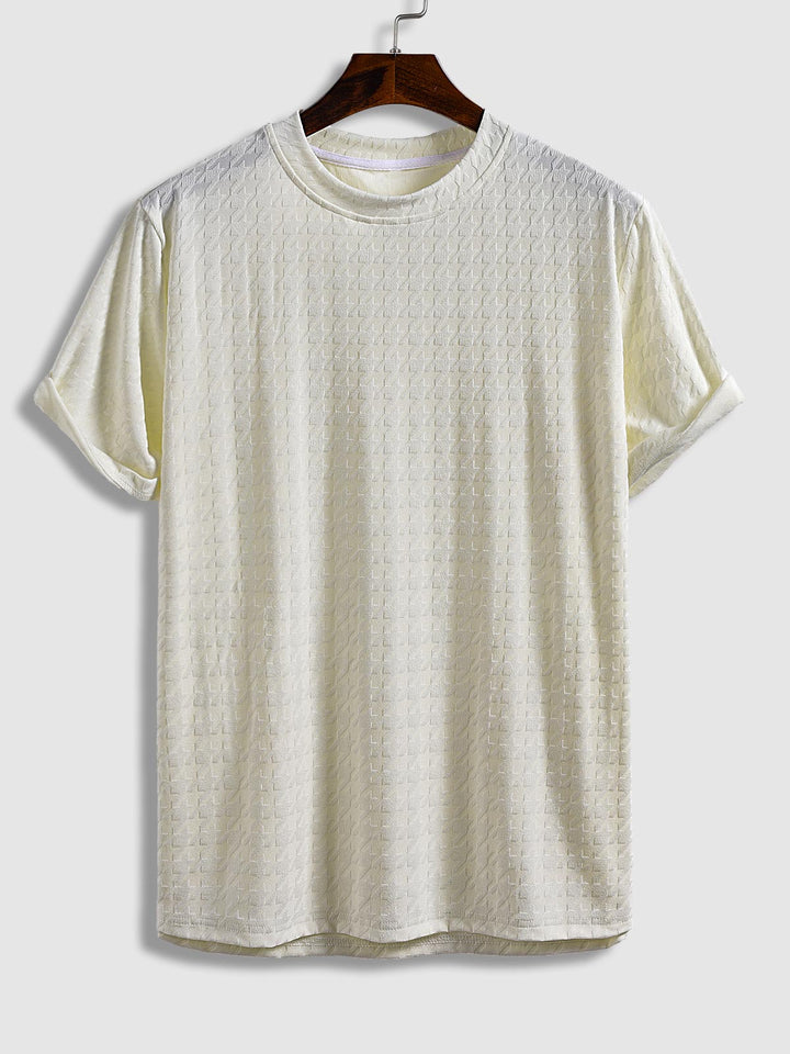 Men's Textured Jacquard Houndstooth Solid Color Round Neck T-Shirt