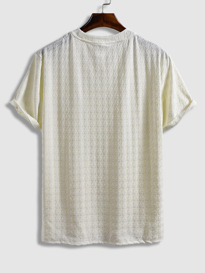 Men's Textured Jacquard Houndstooth Solid Color Round Neck T-Shirt