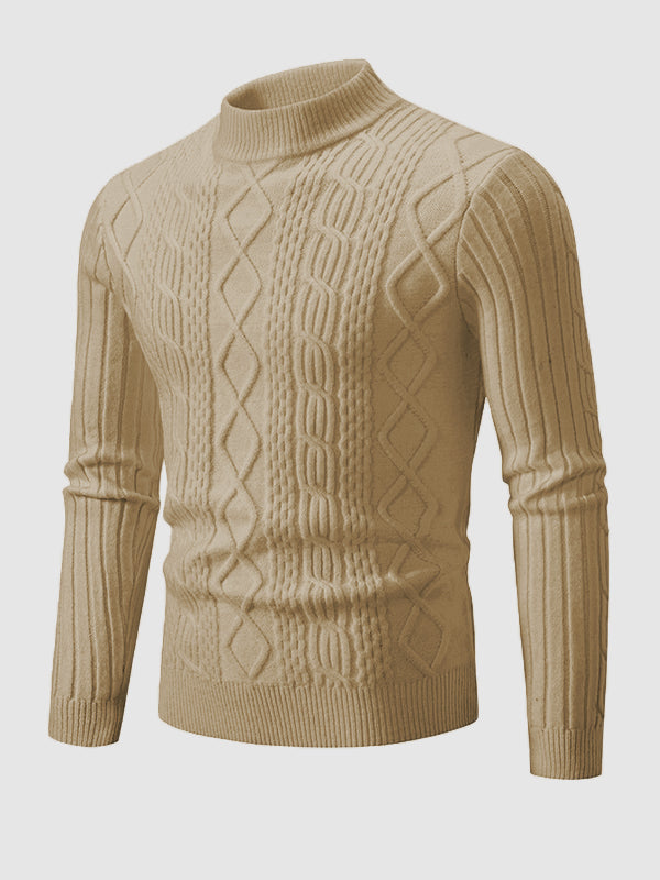 Men's Solid Color Geometric Slim Stand Collar Sweater