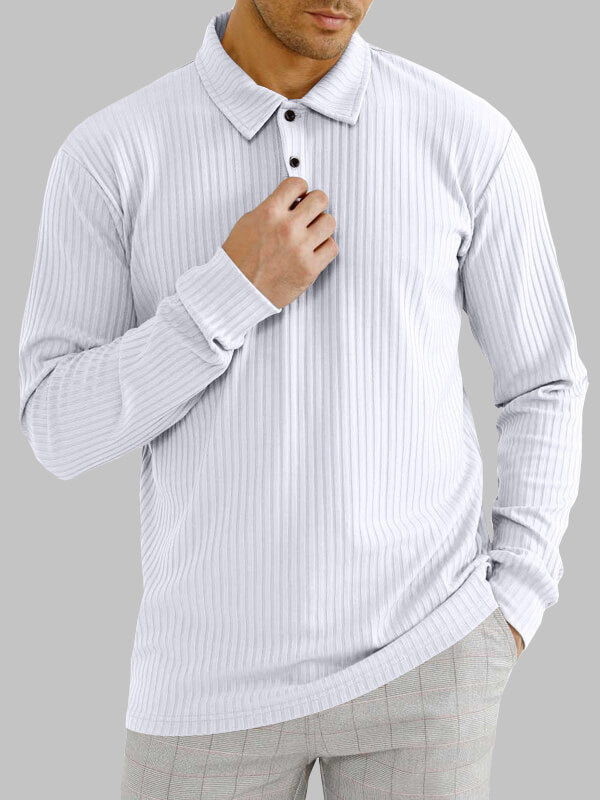 Men's solid color texture business casual POLO long-sleeved T-shirt