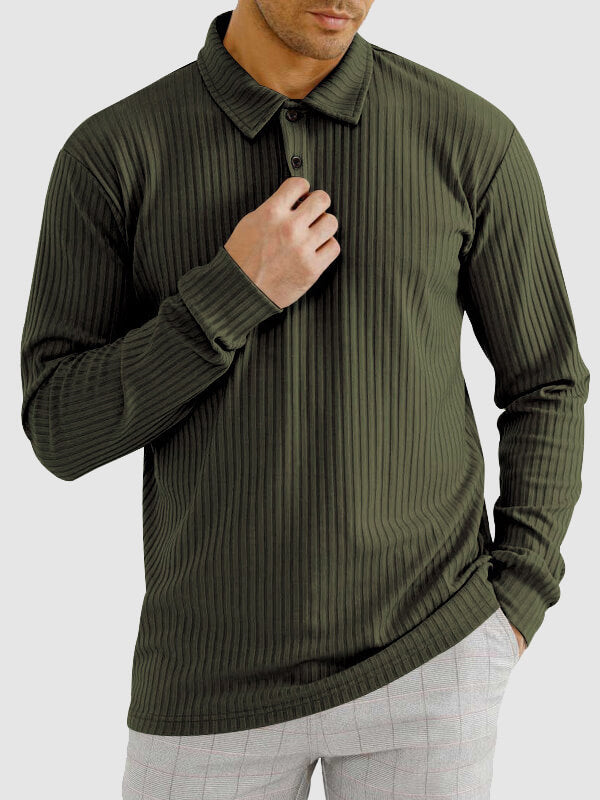 Men's solid color texture business casual POLO long-sleeved T-shirt