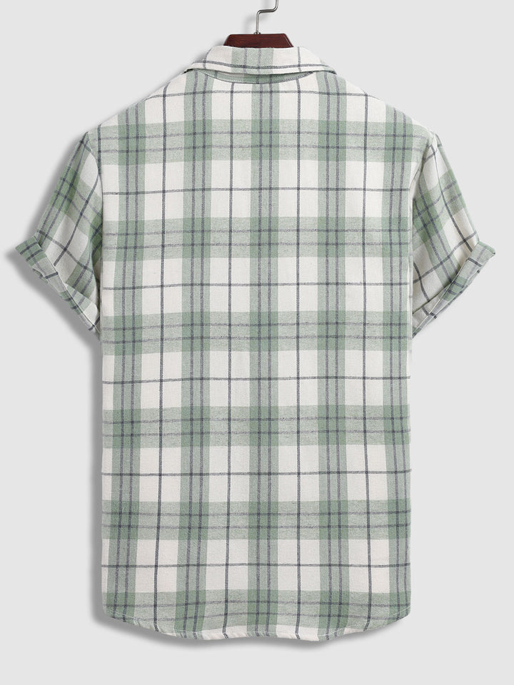 Men's Wool Blend Plaid Casual Slim Fit Short Sleeve Shirt