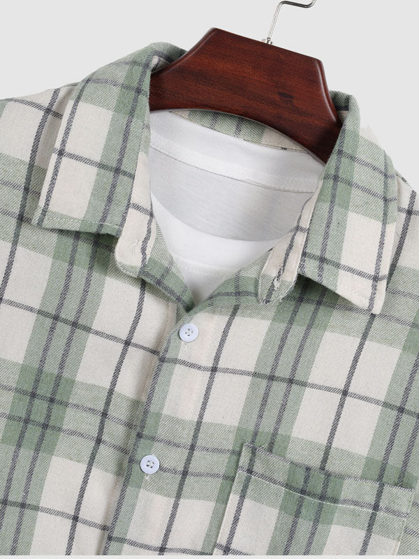 Men's Wool Blend Plaid Casual Slim Fit Short Sleeve Shirt