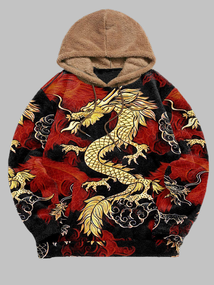 Men's Dragon Print Fleece Hoodie