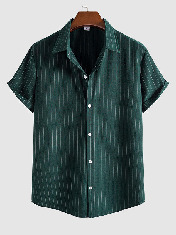 Men's Classic Striped Pocketless Button Casual Short Sleeve Shirt