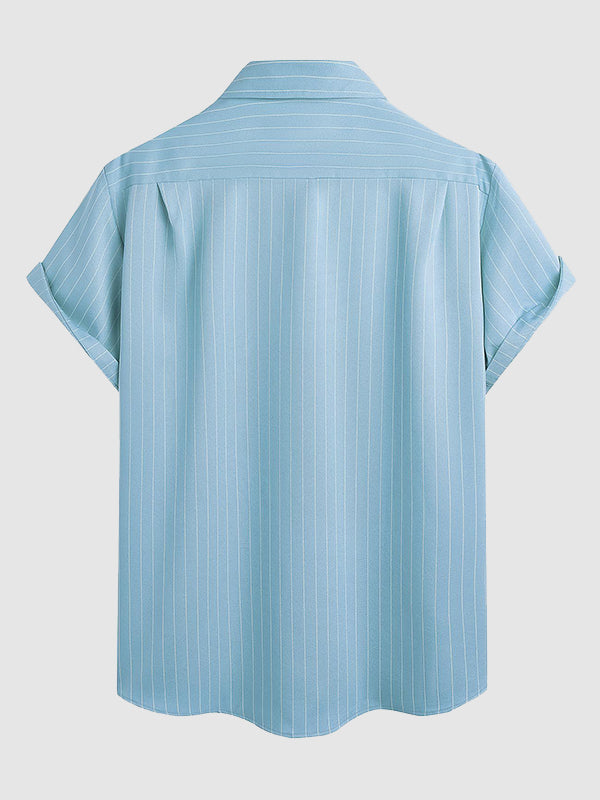 Men's Striped Single Pocket Casual Short Sleeve Shirt