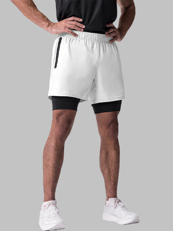 Men's fake two-piece multi-pocket quick-drying sports shorts