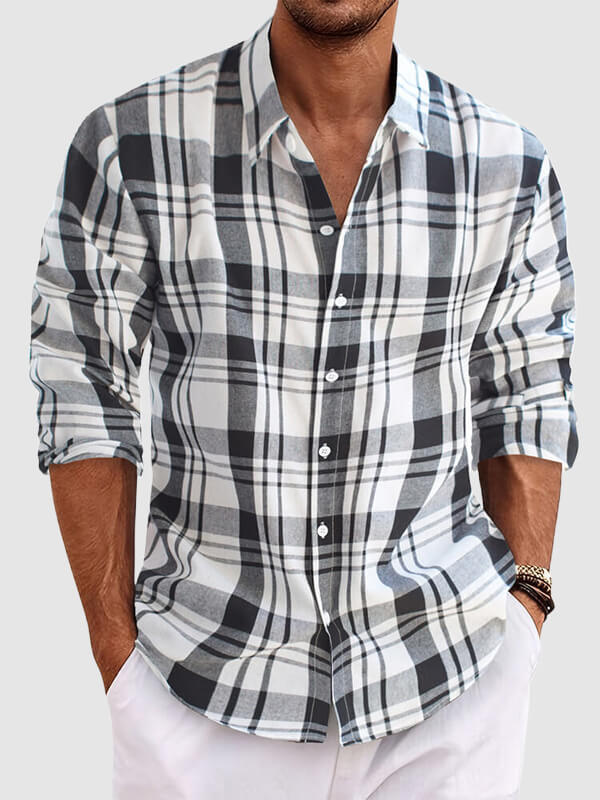 Men's Plaid Loose Fit Casual Long Sleeve Shirt