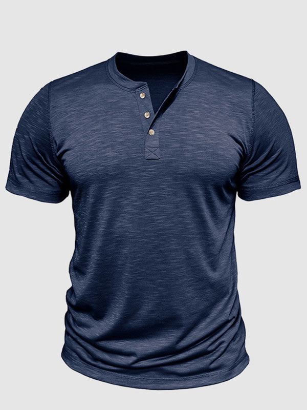 Men's solid color casual henley short-sleeved polo