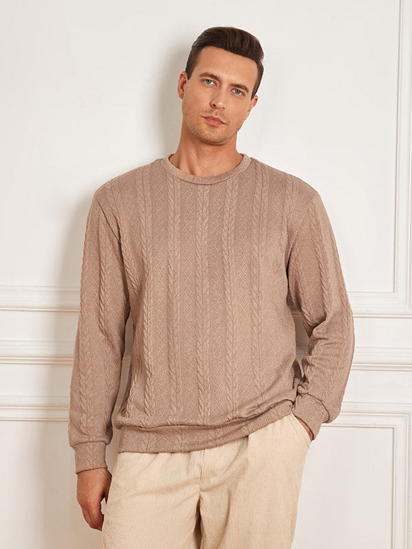 Men's jacquard textured solid color crew neck sweatshirt