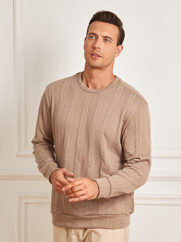 Men's jacquard textured solid color crew neck sweatshirt