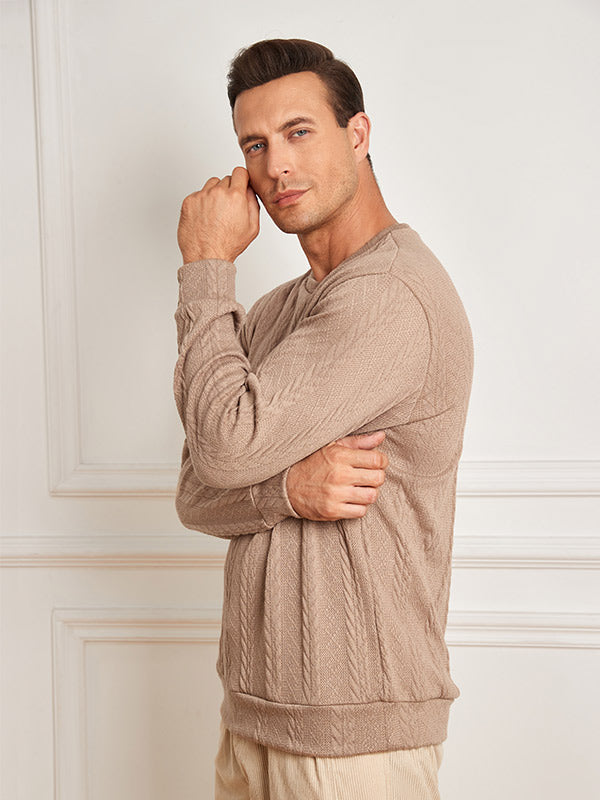 Men's jacquard textured solid color crew neck sweatshirt