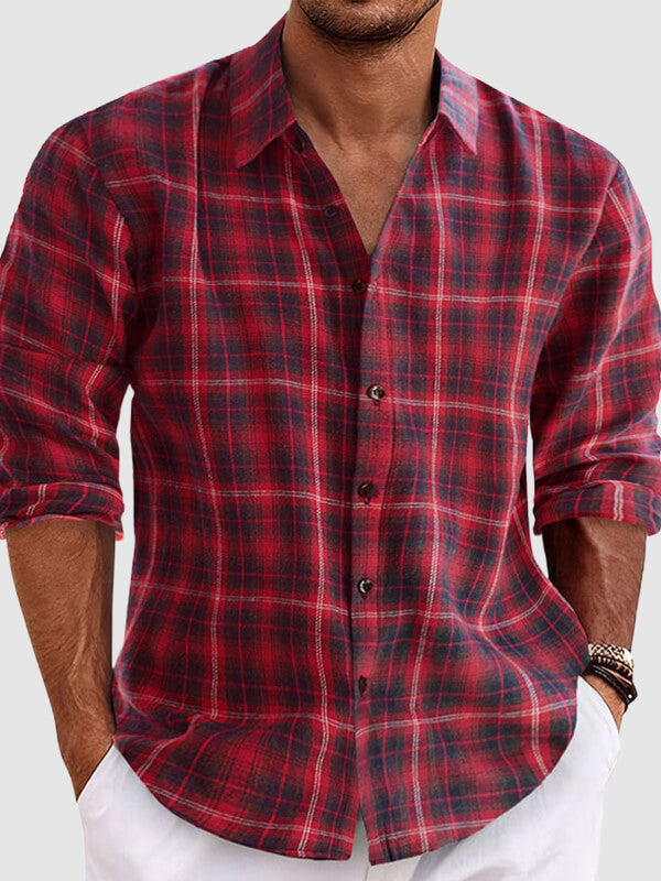 Men's Plaid Loose Fit Casual Long Sleeve Shirt