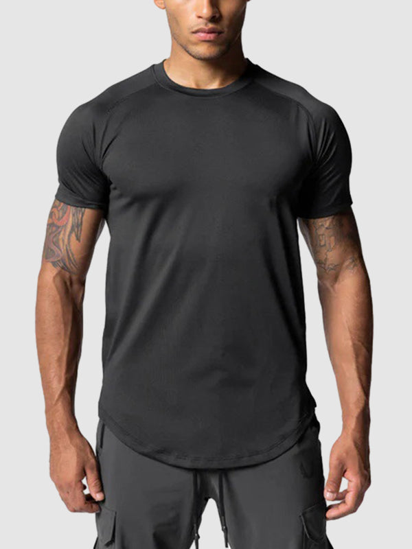 Men's Mesh Breathable Quick-Dry Elastic Solid Color Casual T-shirt