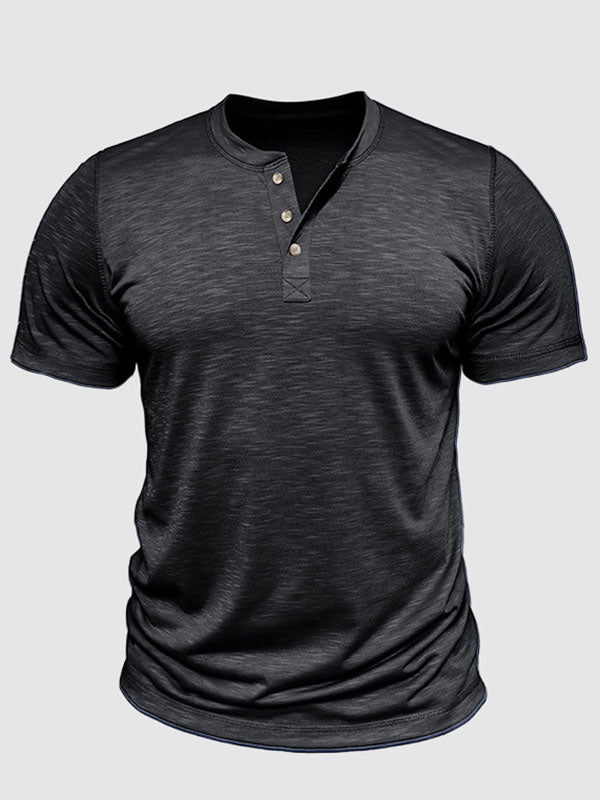 Men's solid color casual henley short-sleeved polo