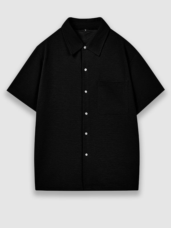 Men's Solid Color Textured Button-Down Short Sleeve Shirt