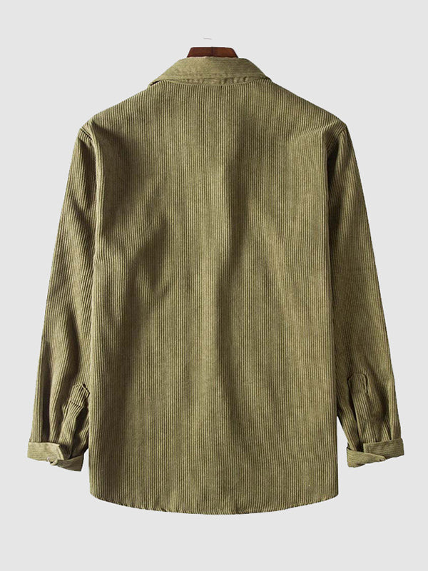 Men's Vintage Solid Color Long Sleeve Textured Corduroy Shirt