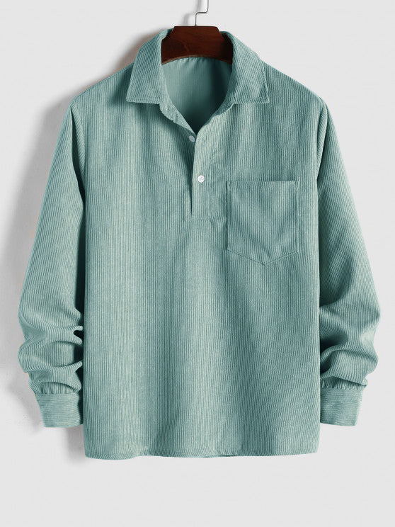 MENS HALF BUTTON CORDUROY LONG SLEEVES SHIRT