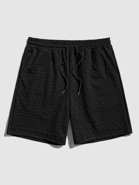 Geometric Vintage Jacquard Lounge Shorts-Black