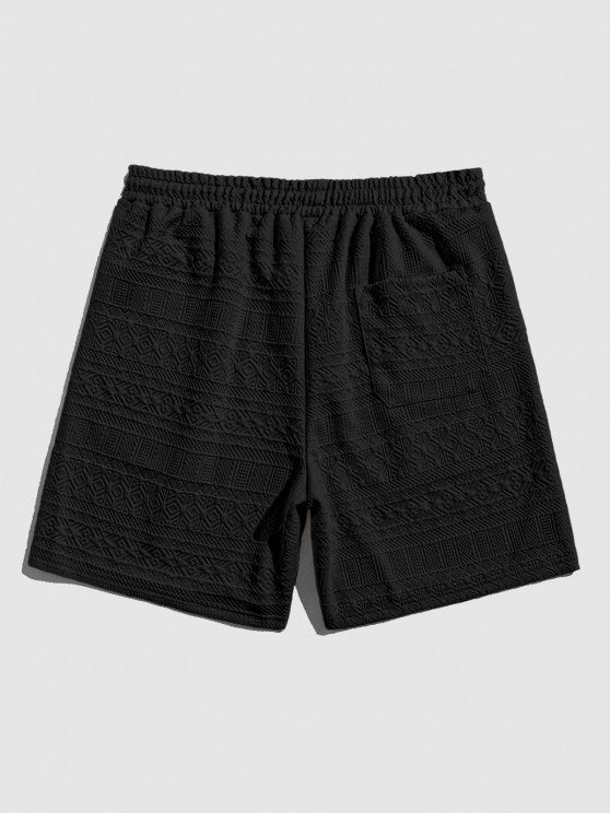 Geometric Vintage Jacquard Lounge Shorts-Black