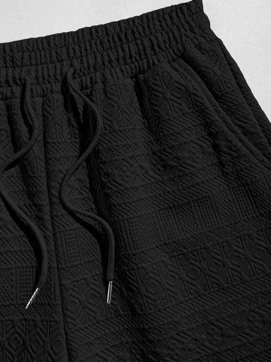 Geometric Vintage Jacquard Lounge Shorts-Black