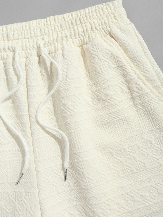 Geometric Vintage Jacquard Lounge Shorts-Beige