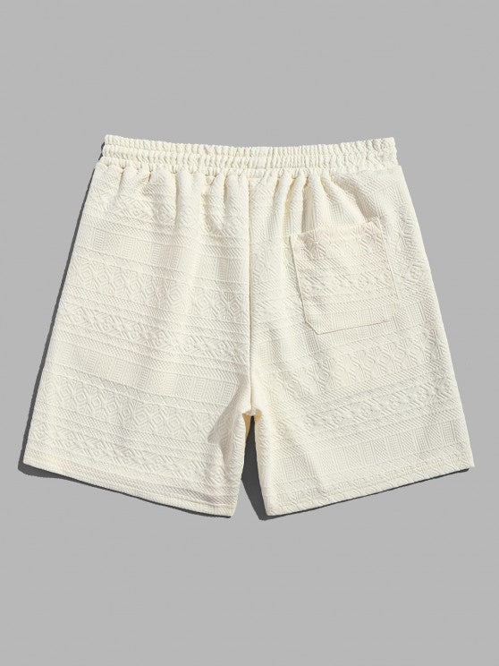 Geometric Vintage Jacquard Lounge Shorts-Beige