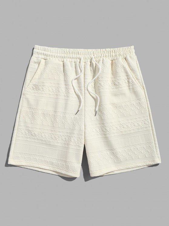 Geometric Vintage Jacquard Lounge Shorts-Beige