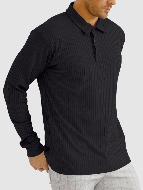 Men's solid color texture business casual POLO long-sleeved T-shirt