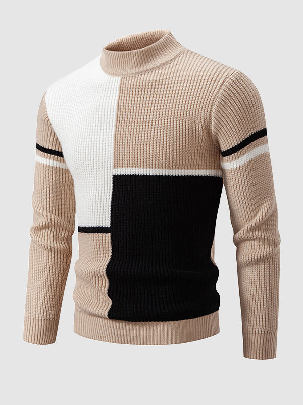 Men's ColorBlock Stand Collar Crew Neck Sweater