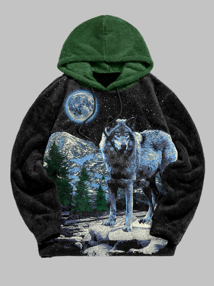 Men's Lone Wolf Print Fleece Hoodie