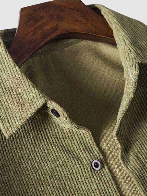 Men's Vintage Solid Color Long Sleeve Textured Corduroy Shirt