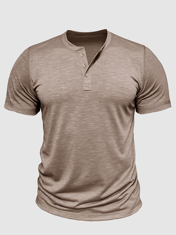 Men's solid color casual henley short-sleeved polo