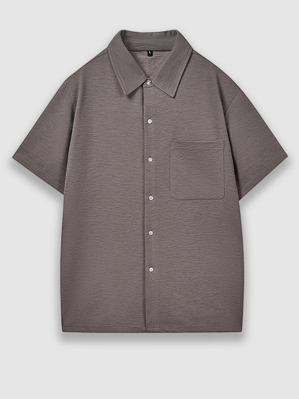 Men's Solid Color Textured Button-Down Short Sleeve Shirt